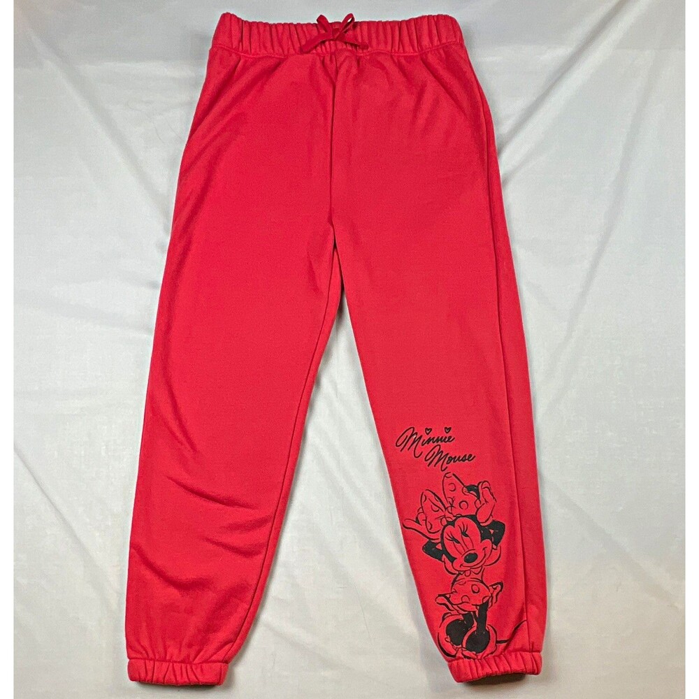 Disney Minnie Mouse Girls Red Fleece Jogger Pants Size 14 Drawstring Elastic